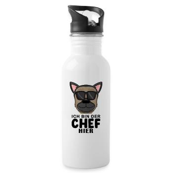 Cool Hund Deutscher Schäferhund Chef Spruch - Trinkflasche mit integriertem Trinkhalm - Weiß - Rechts