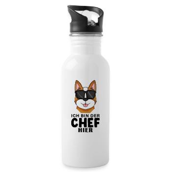 Cool Hund Deutscher Welsh Corgi Pembroke Chef - Trinkflasche mit integriertem Trinkhalm - Weiß - Rechts