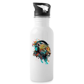 Leopard with headphones DJ - Water bottle with straw - white - Right
