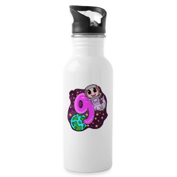 9th Birthday - 9 Years Astronaut Girl Gift - Water bottle with straw - white - Right
