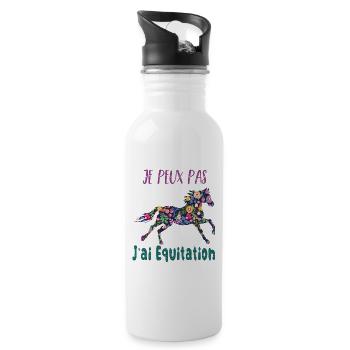 Je peux pas j'ai equitation florale poney cheval - Gourde avec paille intégrée - blanc - Droite