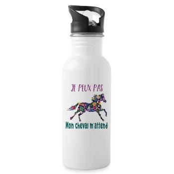 Je peux pas mon cheval m'attend - florale poney - Gourde avec paille intégrée - blanc - Droite