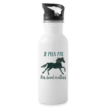 Je peux pas mon cheval m'attend - florale poney - Gourde avec paille intégrée - blanc - Droite
