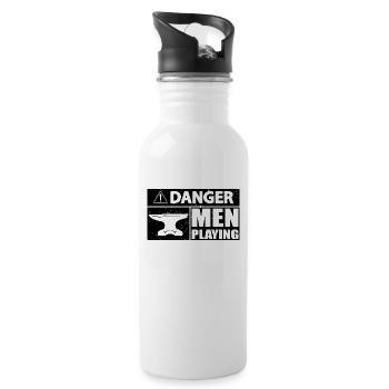 Danger Men Playing Forging Metalworker Blacksmiths - Water bottle with straw - white - Right