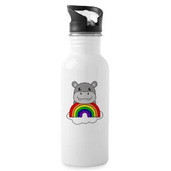 Hippopotame arc-en-ciel coloré pour enfants doux - Gourde avec paille intégrée - blanc - Droite
