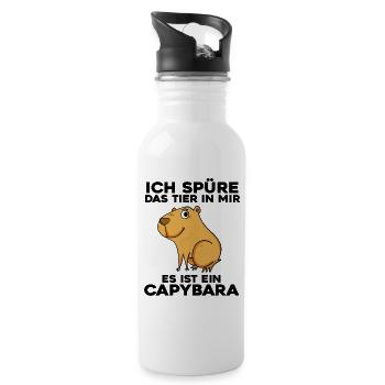 Capybara Wasserschwein Spruch Geschenk - Trinkflasche mit integriertem Trinkhalm - Weiß - Rechts