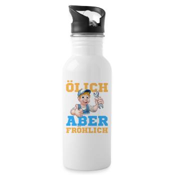 Fröhlicher Schrauber Werkstatt-Design - Trinkflasche mit integriertem Trinkhalm - Weiß - Rechts
