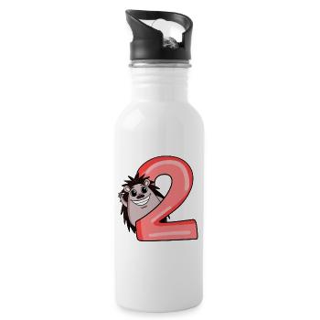2 ans - 2ème anniversaire avec motif animal - Gourde avec paille intégrée - blanc - Droite