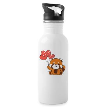 Panda roux pour la Saint-Valentin animaux mignons avec des cœurs - Gourde avec paille intégrée - blanc - Droite