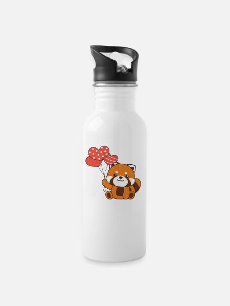 Roter Panda zum Valentinstag süße Tiere mit Herzen - Trinkflasche mit integriertem Trinkhalm - Weiß