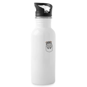 Hippopotame dans la poche hippopotames mignons dans la poche poitrine - Gourde avec paille intégrée - blanc - Droite