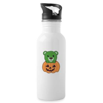 Bear in Pumpkin Cute Bears Happy Halloween - Water bottle with straw - white - Right