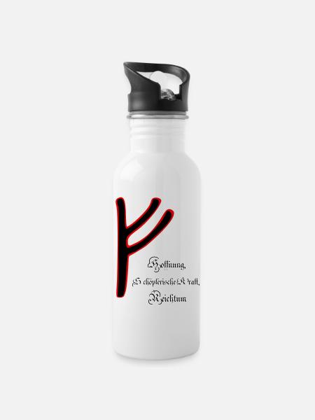 Runa "Fehu" - Trinkflasche mit integriertem Trinkhalm - Weiß