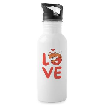 Renard pour la Saint-Valentin animaux mignons avec des cœurs Amour - Gourde avec paille intégrée - blanc - Droite