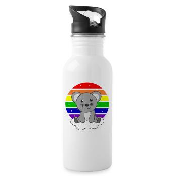 Maus bunter Regenbogen für Kinder süßes Maus - Trinkflasche mit integriertem Trinkhalm - Weiß - Rechts