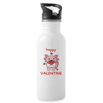 Axolotl zum Valentinstag süße Tiere mit Herzen - Trinkflasche mit integriertem Trinkhalm - Weiß - Rechts