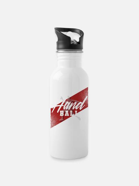 Handball Handballer - Trinkflasche mit integriertem Trinkhalm - Weiß