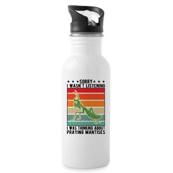 Gottesanbeterin Geschenk Mantis Fangschrecke - Trinkflasche mit integriertem Trinkhalm - Weiß - Rechts