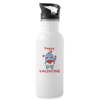 Dino zum Valentinstag süße Tiere mit Herzen - Trinkflasche mit integriertem Trinkhalm - Weiß - Rechts