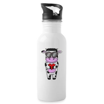 Kuh mit Sonnenbrille und Herz - Kuh Liebe - Trinkflasche mit integriertem Trinkhalm - Weiß - Rechts