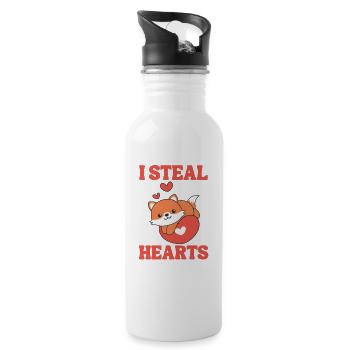 Fuchs zum Valentinstag ich stehle Herzen - Trinkflasche mit integriertem Trinkhalm - Weiß - Rechts