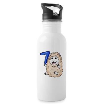 7 Jahre alt - 7. Geburtstag mit Tier Motiv - Schaf - Trinkflasche mit integriertem Trinkhalm - Weiß - Rechts