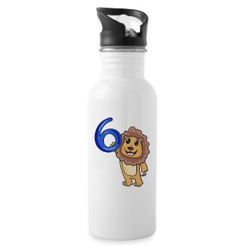 6 ans - 6ème anniversaire avec motif animal - Lion - Gourde avec paille intégrée - blanc - Droite