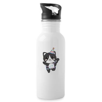 Cat for birthday for children a gift - Water bottle with straw - white - Right