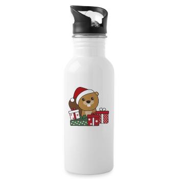 Beaver Christmas Gift Winter Animals Beaver - Water bottle with straw - white - Right
