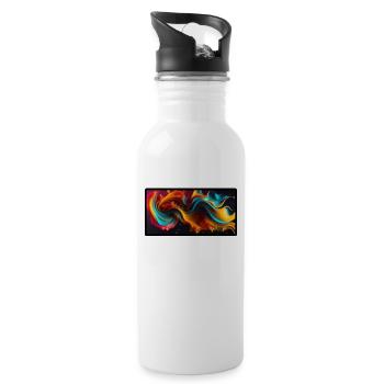 Colour swirls on dark blue - Water bottle with straw - white - Right