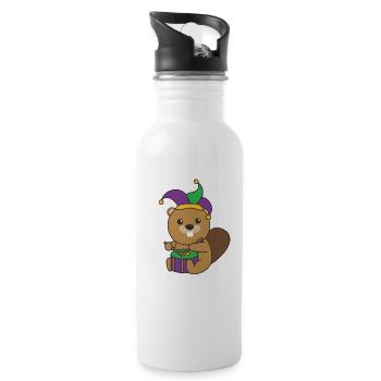 Fasching Biber mit Trommel Faschings Kostüm - Trinkflasche mit integriertem Trinkhalm - Weiß - Rechts
