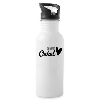 Onkel - Onkel werden - Schwangerschaft verkünden - Trinkflasche mit integriertem Trinkhalm - Weiß - Rechts