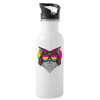 Pansexual Cat Maine-Coon Heart Gift - Water bottle with straw - white - Right
