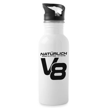 Natürlich spare ich Strom Ich fahre V8 - Trinkflasche mit integriertem Trinkhalm - Weiß - Rechts