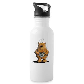 Morning grouch bear with coffee - Water bottle with straw - white - Right