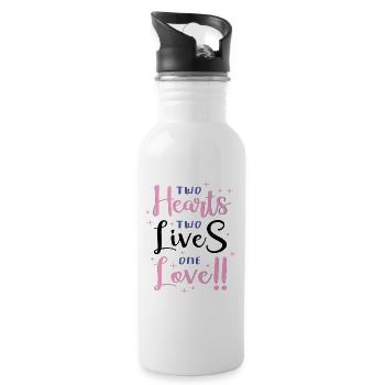 Two Hearts, Two Lives, One Love - Water bottle with straw - white - Right