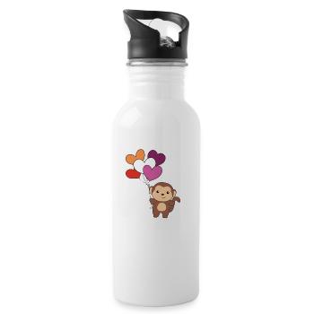 Lesbische Flagge Ballon Herzen Pride LGBTQ Affe - Trinkflasche mit integriertem Trinkhalm - Weiß - Rechts