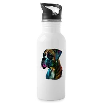 Boxer Dog Colorful - Water bottle with straw - white - Right