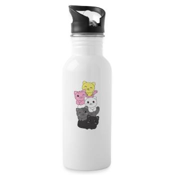 queerplatonic flag pride LGBTQ cute cat pile - Water bottle with straw - white - Right