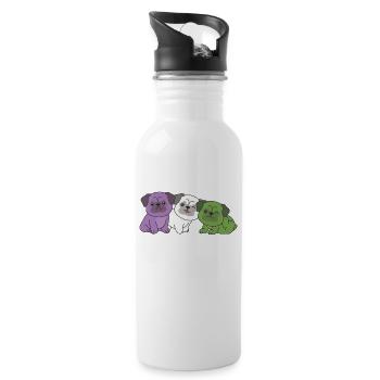 Genderqueer Flag Pug Pride LGBTQ Cute Dogs - Water bottle with straw - white - Right