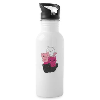 transfem Flag Pride LGBTQ cute cat pile - Water bottle with straw - white - Right