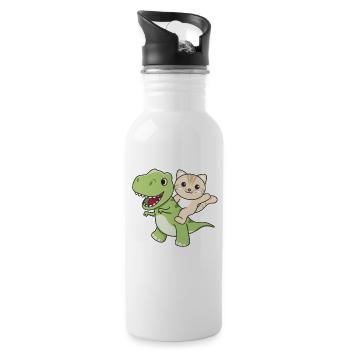 Balades de chat sur T-Rex mignon dino avec des chats - Gourde avec paille intégrée - blanc - Droite