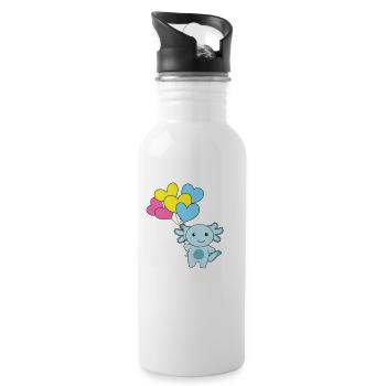Pansexuell Flagge Ballon Herz Pride LGBTQ Axolotl - Trinkflasche mit integriertem Trinkhalm - Weiß - Rechts