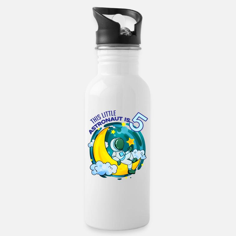 5 Jahre Geburtstag Junge Geschenk - Trinkflasche mit integriertem Trinkhalm - Weiß