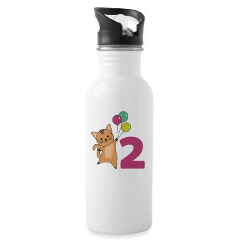Katze zweiter Geburtstag Luftballons für Kinder - Trinkflasche mit integriertem Trinkhalm - Weiß - Rechts