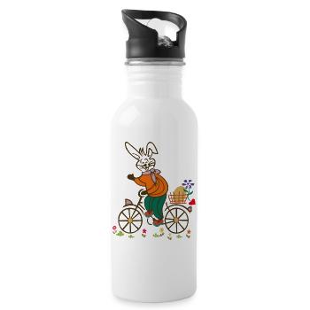 Osterhase, Osterei, Osterfest - Trinkflasche mit integriertem Trinkhalm - Weiß - Rechts