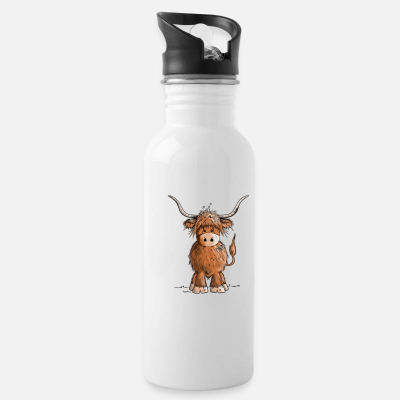 Just Really Like Cows Schottisches Hochlandrind - Trinkflasche mit integriertem Trinkhalm - Weiß