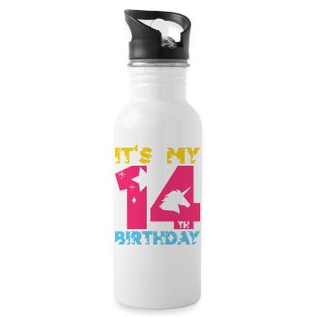 IT'S MY 14TH BIRTHDAY UNICORN 14TH BIRTHDAY - Water bottle with straw - white - Right