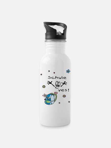 Schule yes - Trinkflasche mit integriertem Trinkhalm - Weiß