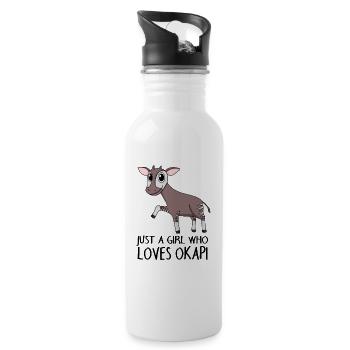 Okapi Mädchen Spruch - Trinkflasche mit integriertem Trinkhalm - Weiß - Rechts